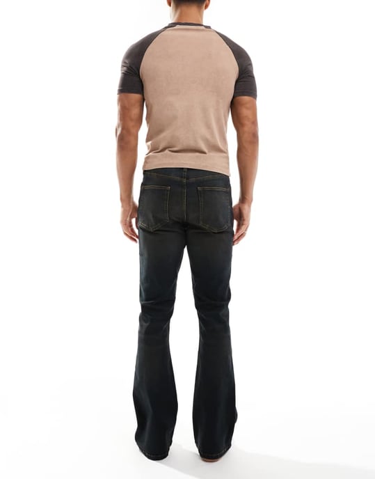ASOS DESIGN stretch flare-jeans i svart med brun nyans - Image 3
