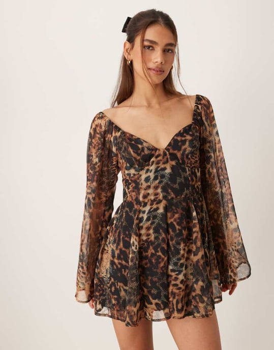 Miss Selfridge western long sleeve playsuit in leopard print - Image 4