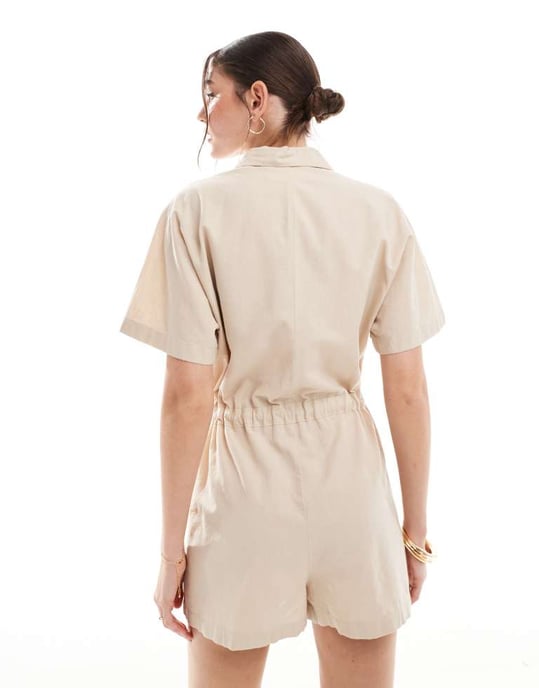 JJXX linne jumpsuit i beige - Image 3