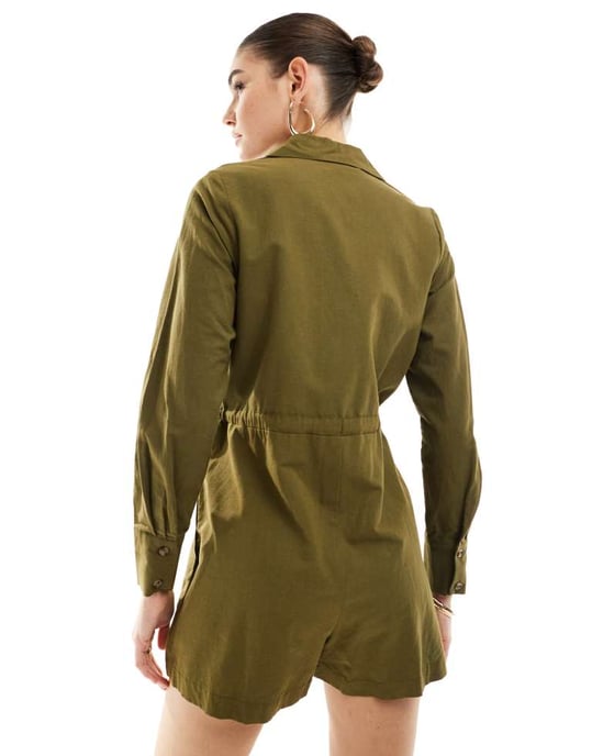 Nobody's Child Miranda utility stil rompers i khaki - Image 2