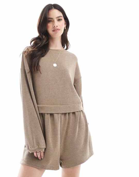 Miss Selfridge soft touch smock playsuit in brown - Image 2