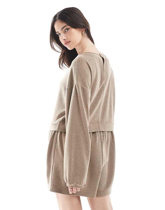 Miss Selfridge soft touch smock playsuit in brown - Image 4