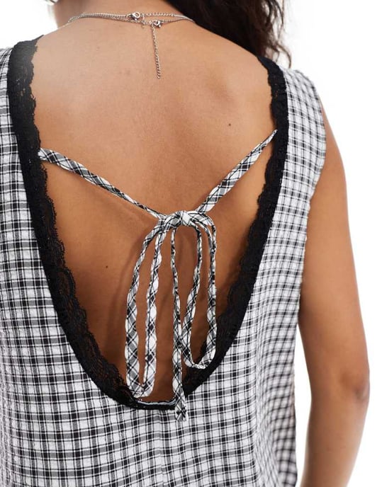 Återvunnen Vintage western mjölkpiga jumpsuit i rutig design - Image 4
