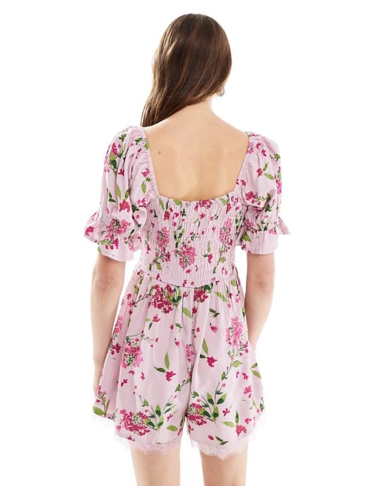 ASOS DESIGN korsettmidja mjölkpiga jumpsuit i rosa blommig - Image 3