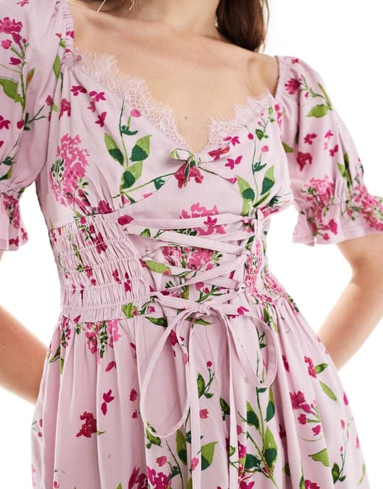 ASOS DESIGN korsettmidja mjölkpiga jumpsuit i rosa blommig - Image 4