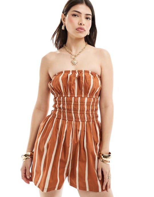 ASOS DESIGN Ryschad bodice jumpsuit i brunrandig - Image 2