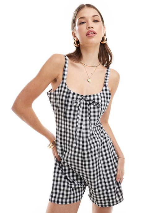 ASOS DESIGN rutigt godet jumpsuit i mono - Image 2