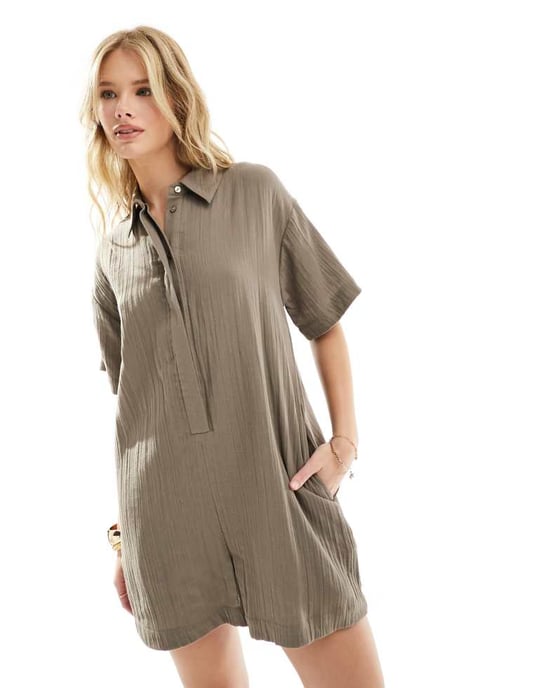 ASOS DESIGN skjorta romperspel i kolgrå - Image 3