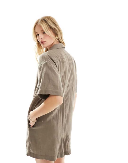 ASOS DESIGN skjorta romperspel i kolgrå - Image 4