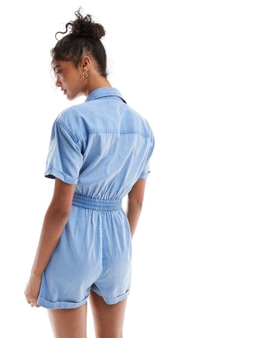 Miss Selfridge syra tvättad utility jumpsuit i blått - Image 4
