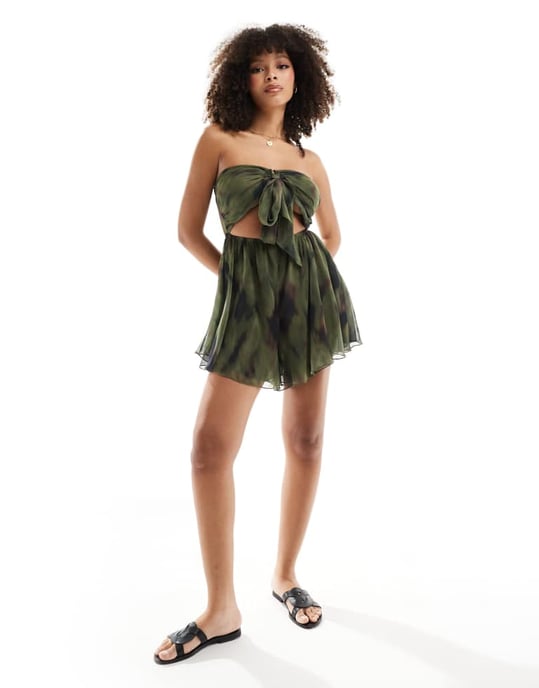 Miss Selfridge strand chiffong knytfront jumpsuit i ombre-mönster - Image 3