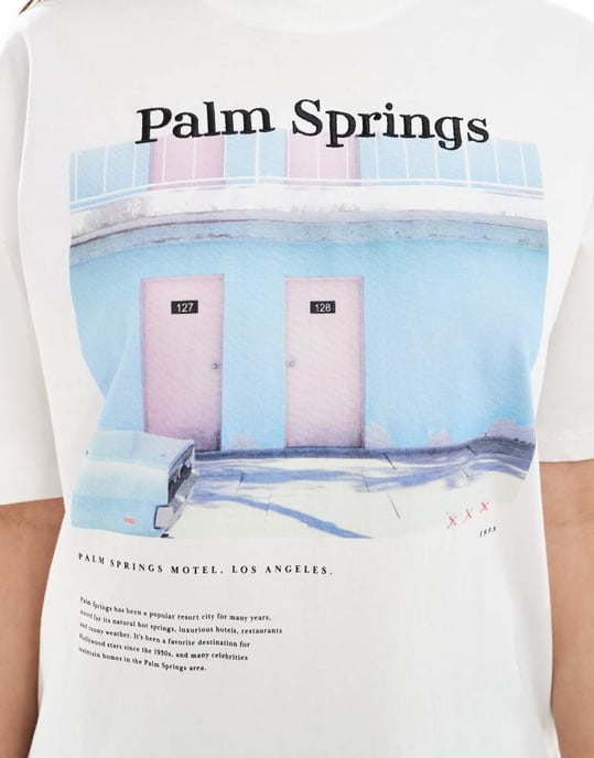 ENDAST oversized t-shirt med palm spring print i vitt - Image 3