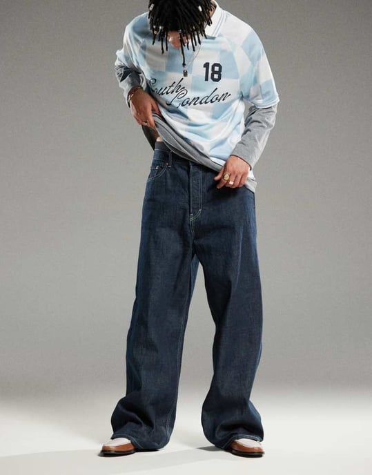 Weekday Astro unisex lågrisk baggy jeans i blå tvätt - Image 4