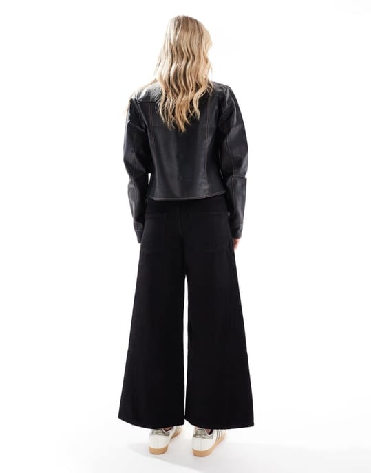 Miss Selfridge Petite vida jeanstroja i ren svart - Image 2