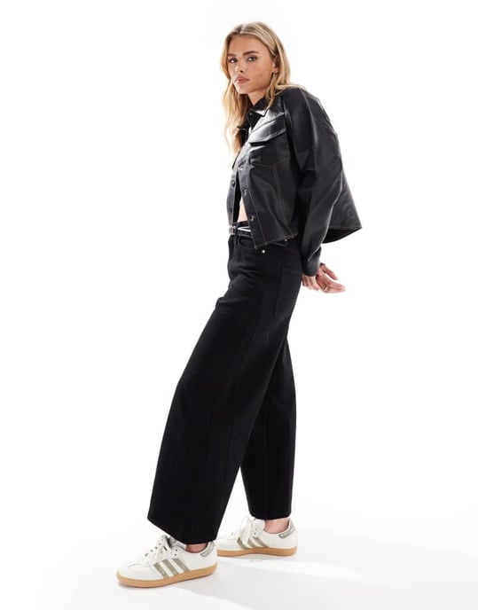Miss Selfridge Petite vida jeanstroja i ren svart - Image 3