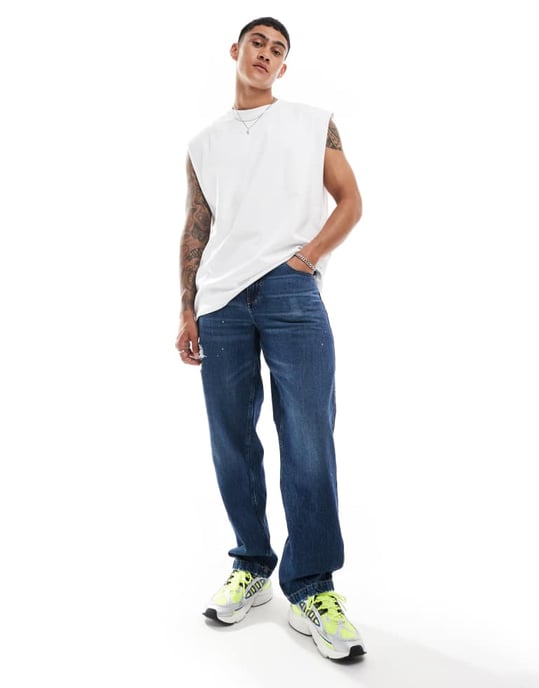 ASOS DESIGN baggy jeans i mellansom tvättad blå - Image 2