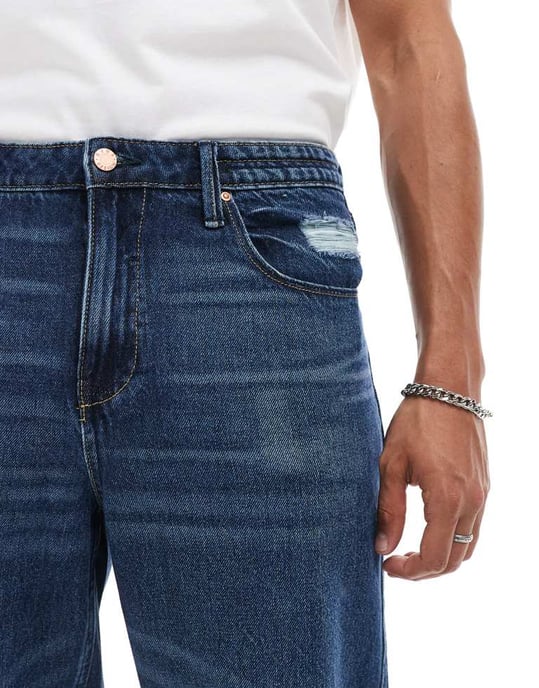 ASOS DESIGN baggy jeans i mellansom tvättad blå - Image 3