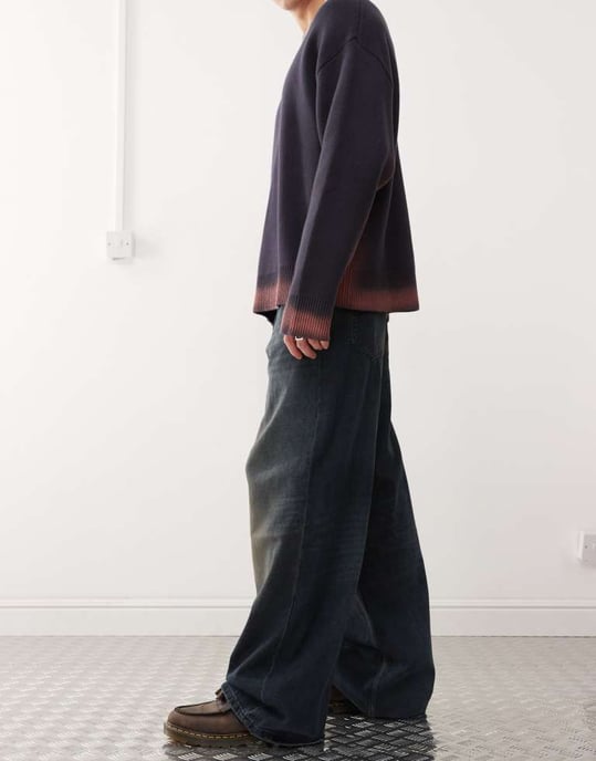 Weekday Unisex Astro lågrisk löst sittande baggy jeans i streckig blå tvätt - Image 3
