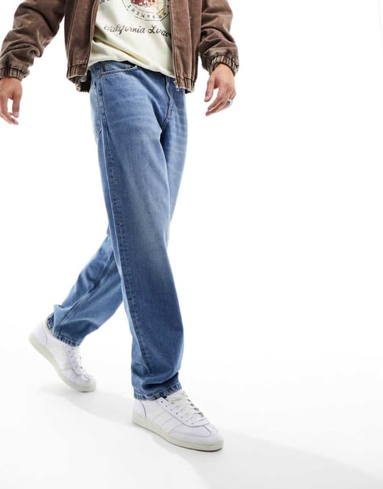 ASOS DESIGN baggy jeans i autentisk vintage tvätt i medelblå tvätt - Image 1