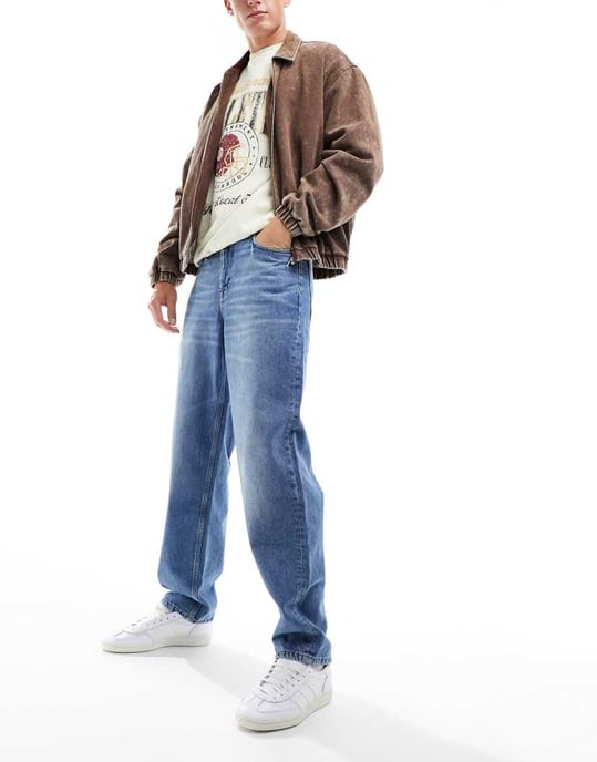ASOS DESIGN baggy jeans i autentisk vintage tvätt i medelblå tvätt - Image 3