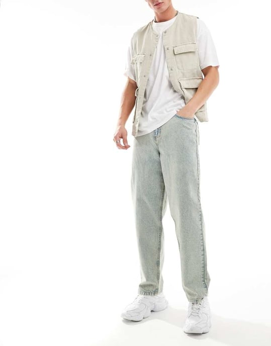 Återvunnet vintage 90-tals baggy pappa jeans i 90-tals ljusblå - Image 2