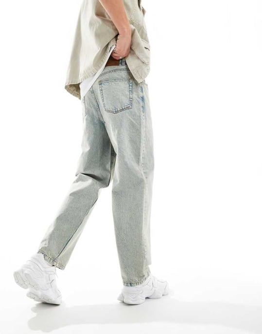 Återvunnet vintage 90-tals baggy pappa jeans i 90-tals ljusblå - Image 3