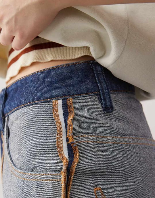 Återvunnen vintage unisex insidan ut jeans i indigoblå - Image 2
