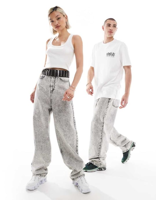 COLLUSION X001 unisex antifit jeans i tvättad grå - GRÅ - Image 1