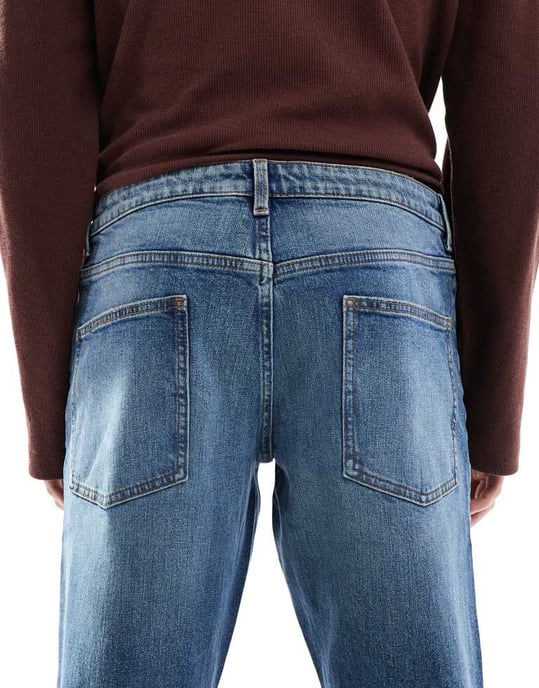 ASOS DESIGN stretch tapered fit jeans i mörk tvättblå - Image 4