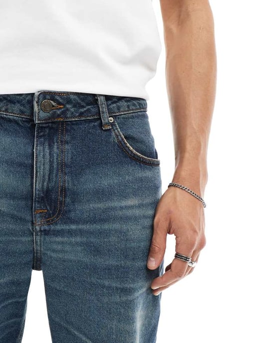 ASOS DESIGN tapered jeans i mörk tvättad blå - Image 3