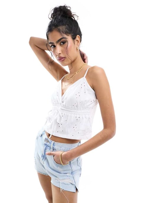 ASOS DESIGN broderad babydoll cami-top i vitt - Image 1