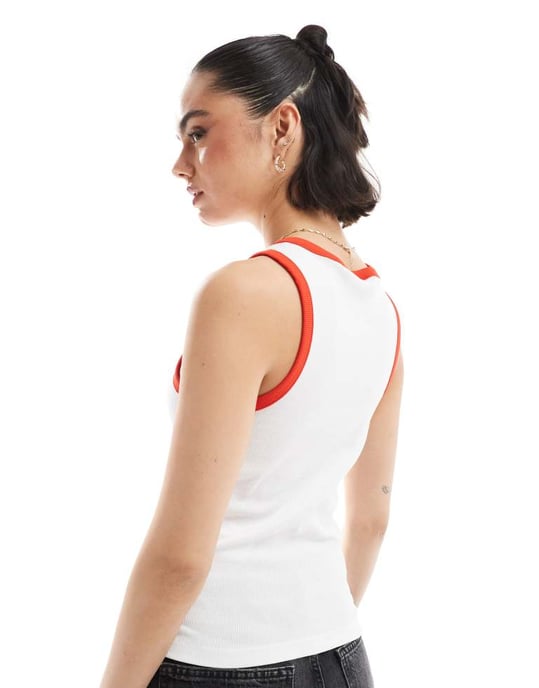 Pieces racer neck vest top with embroiderd cherry graphic in white - Image 4