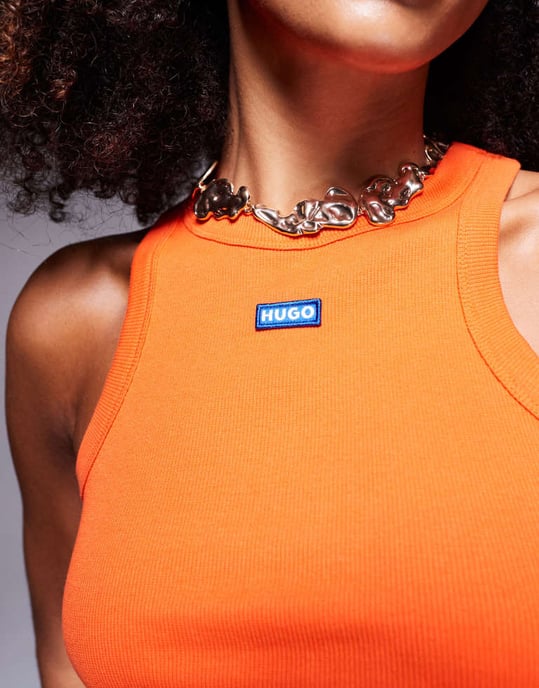 HUGO Blue chst logo racer vest in bright orange - Image 3