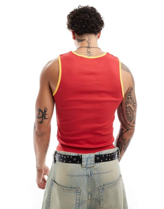 COLLUSION festival vintage sports vest in red with Espania print - Image 4