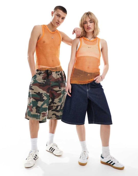 COLLUSION Unisex fisknätsstrandväst i orange - Image 2