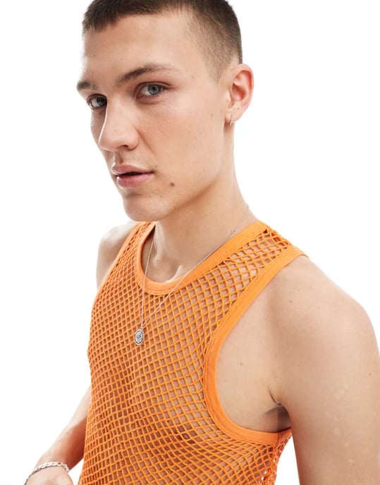 COLLUSION Unisex fisknätsstrandväst i orange - Image 4