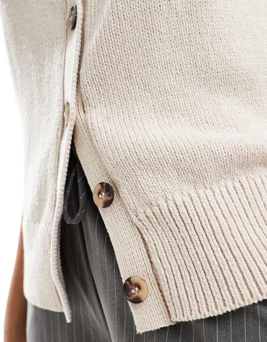 Selected Femme knitted button up vest in cream - Image 3
