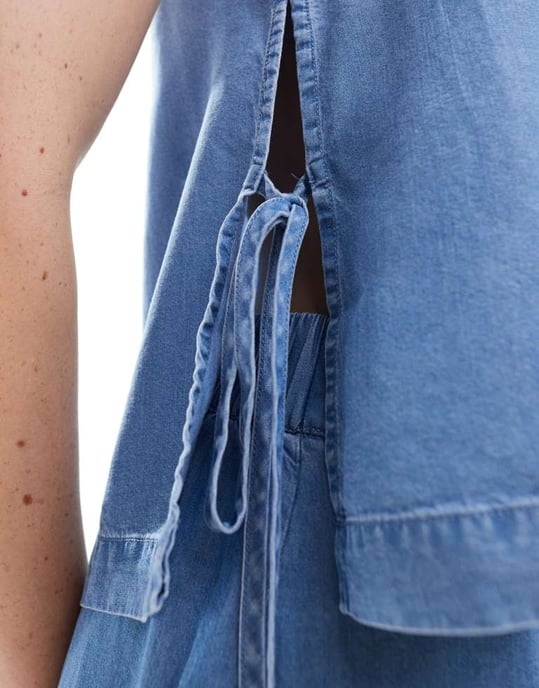 Vero Moda knyt-blus i mellanblå chambray - Image 3