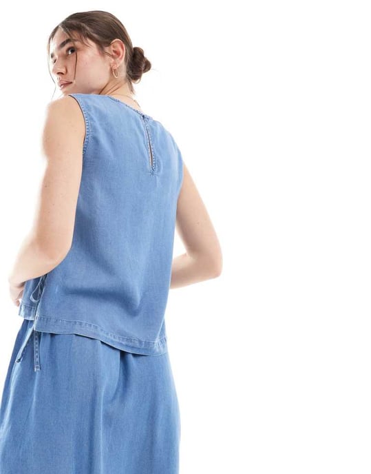 Vero Moda knyt-blus i mellanblå chambray - Image 4