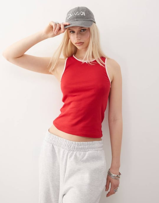 COLLUSION contrast binding vest top in red - Image 1