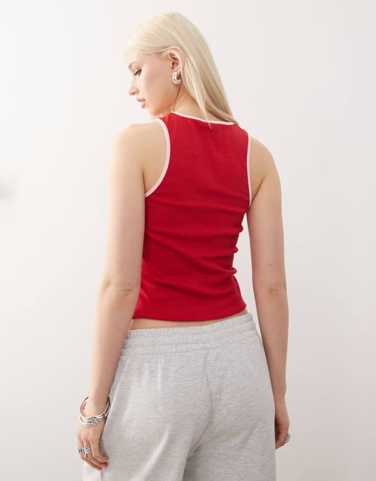 COLLUSION contrast binding vest top in red - Image 4