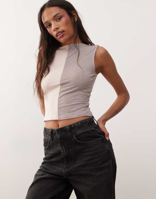 Reclaimed Vintage mixed stripe sleeveless tank in brown - Image 1