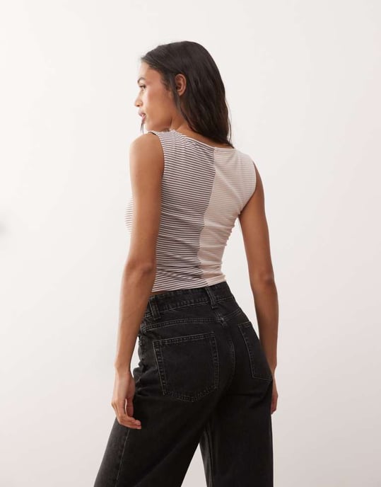 Reclaimed Vintage mixed stripe sleeveless tank in brown - Image 2