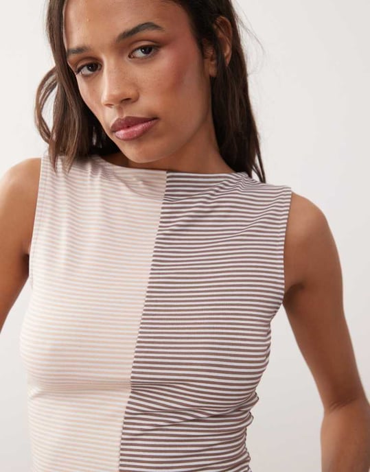 Reclaimed Vintage mixed stripe sleeveless tank in brown - Image 3
