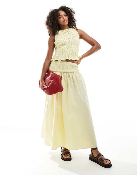ASOS DESIGN linen shirred sleeveless tank in buttermilk - Image 4