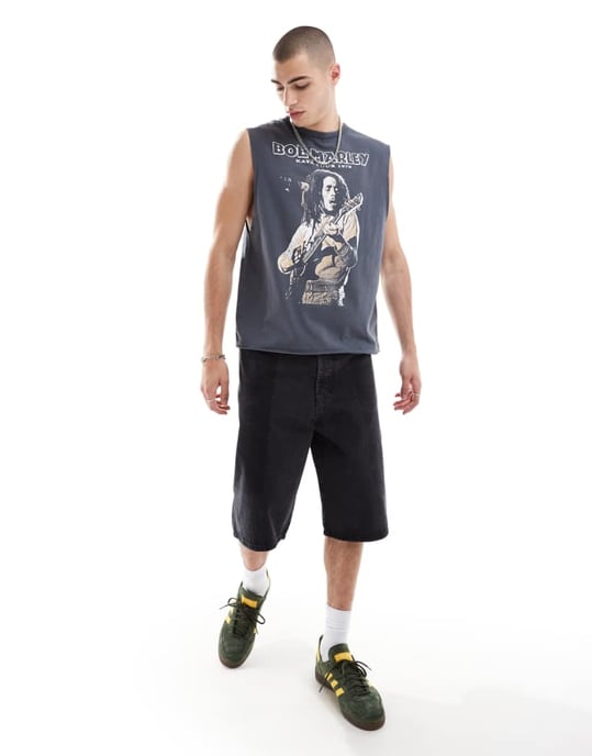 Återvunnen Vintage Bob Marley licensierad tank i tvättad kolgrå - Image 2