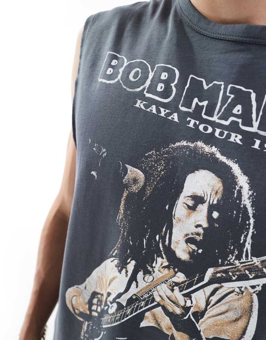 Återvunnen Vintage Bob Marley licensierad tank i tvättad kolgrå - Image 3
