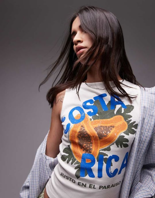 Topshop graphic Costa Rica tank in ecru - Image 1