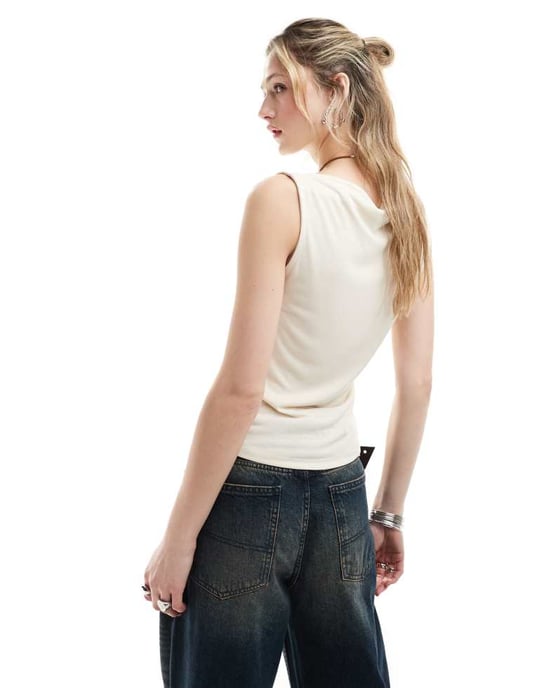 Monki supermjuka båtringad linne i beige - Image 4