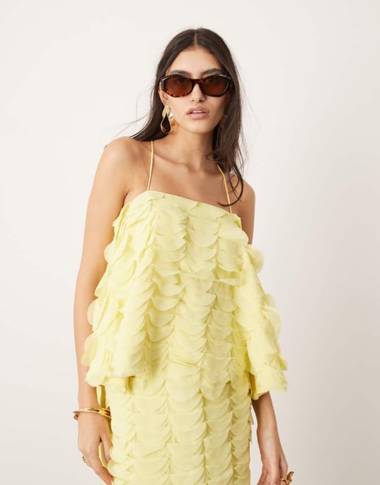 ASOS EDITION strukturerad cirkel draperad cami topp koord i citron - Image 1